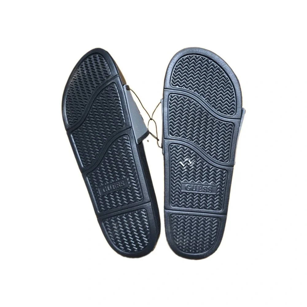 GUESS Men's Mylas Slides Black Grey Logo Sandals Flip Flops Size 10 NEW
